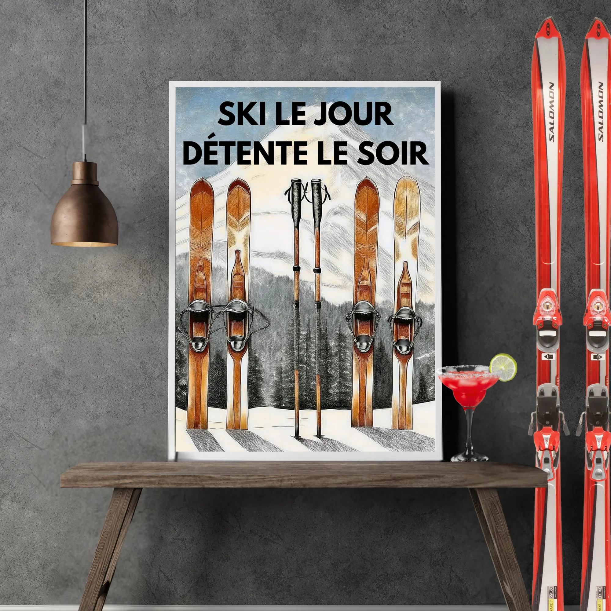 Art Mural Ski, Poster Chalet Français, Impression Soirée Détente Après-Ski