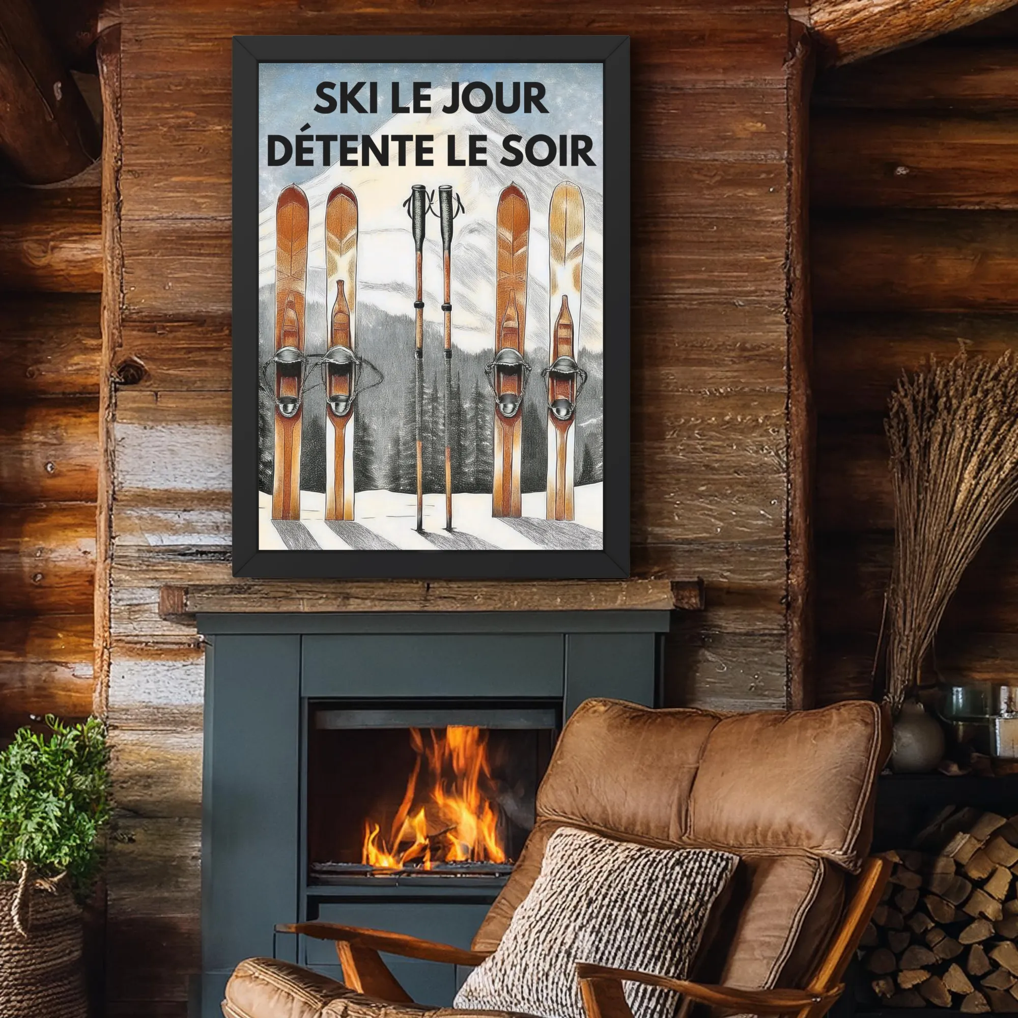 Art Mural Ski, Poster Chalet Français, Impression Soirée Détente Après-Ski