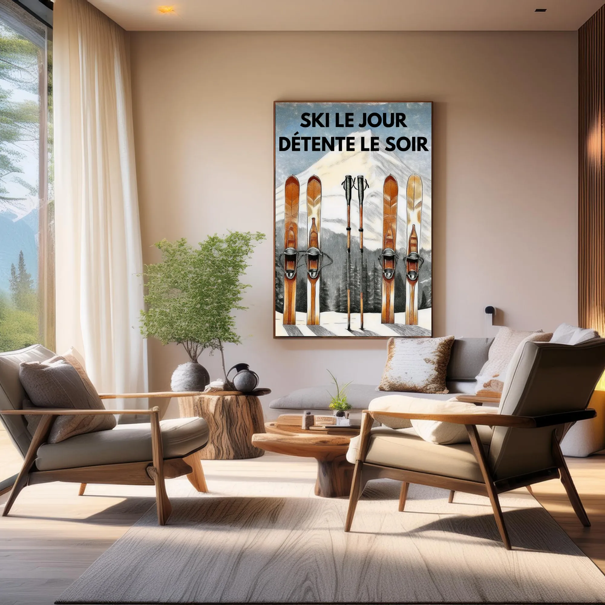 Art Mural Ski, Poster Chalet Français, Impression Soirée Détente Après-Ski