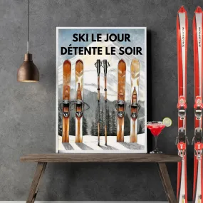 Art Mural Ski, Poster Chalet Français, Impression Soirée Détente Après-Ski