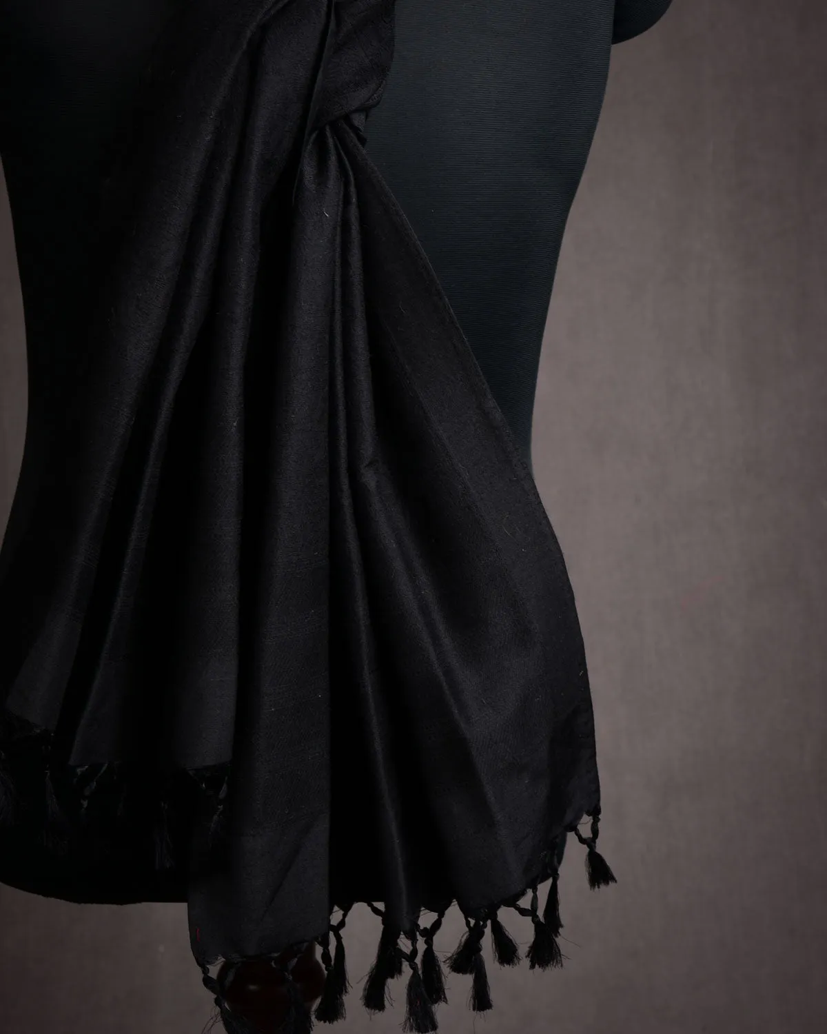 Black Spider Web Tanchoi Handwoven Silk Wool Scarf 80"x21"