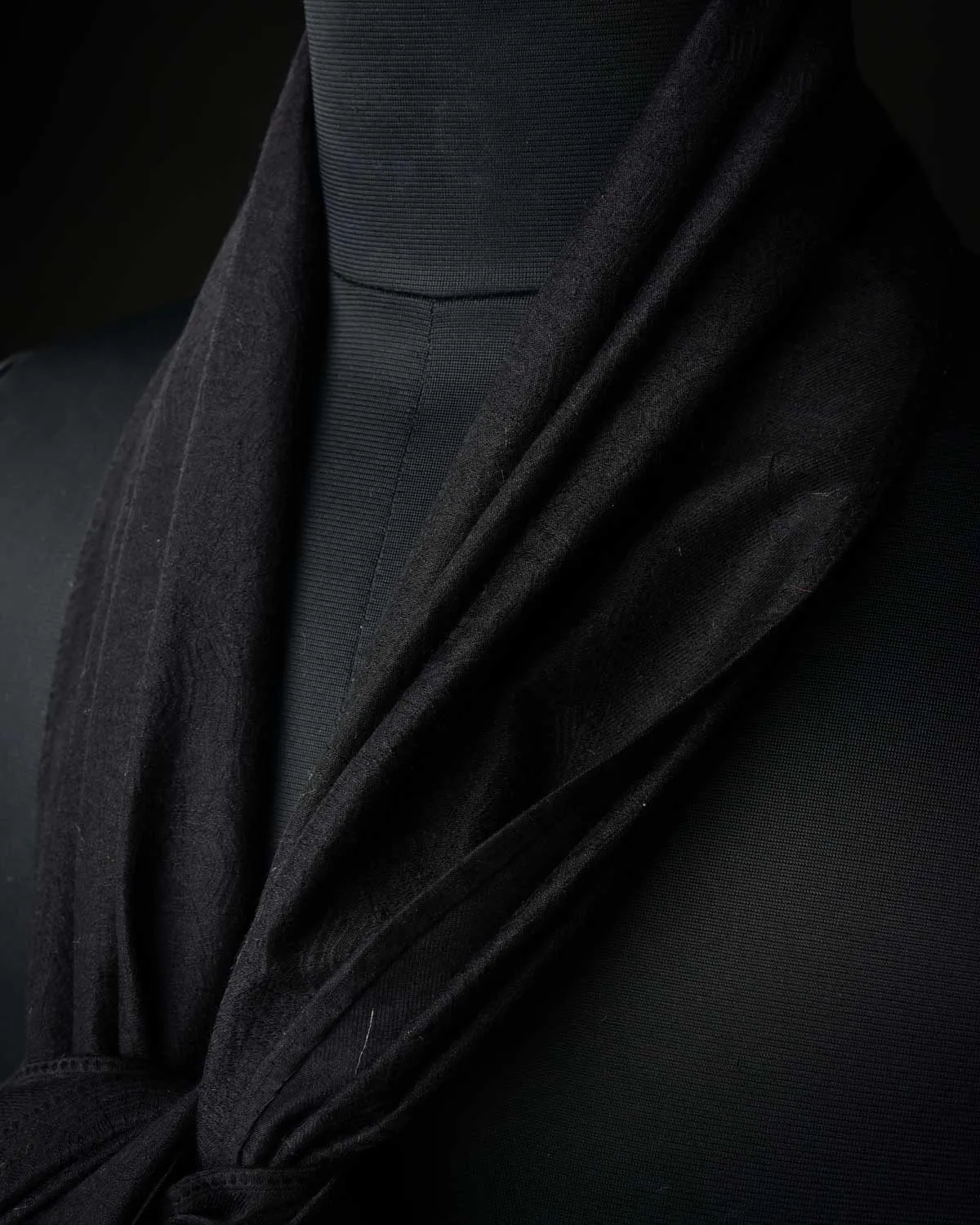 Black Spider Web Tanchoi Handwoven Silk Wool Scarf 80"x21"