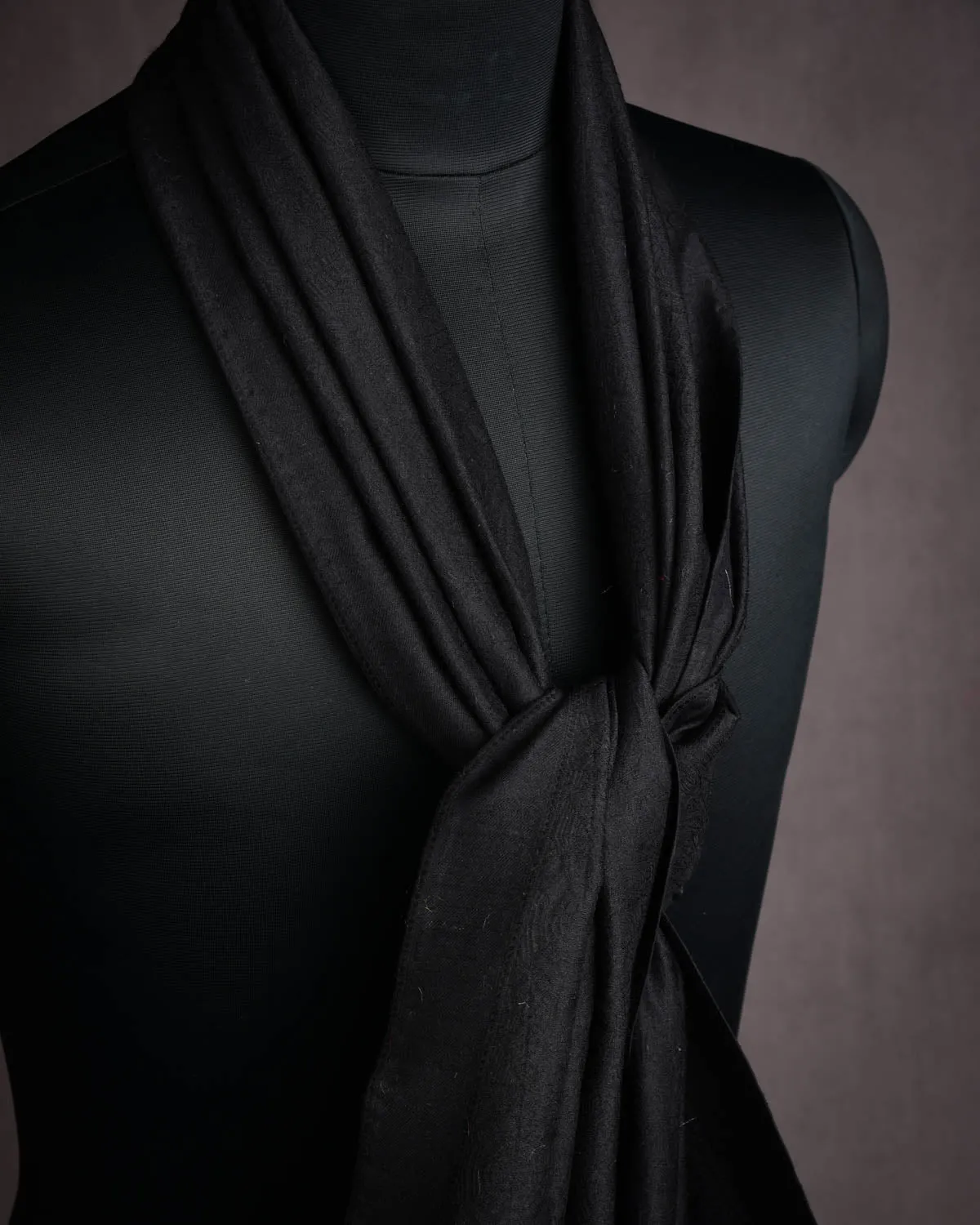 Black Spider Web Tanchoi Handwoven Silk Wool Scarf 80"x21"