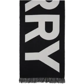 Burberry Black Wool Jacquard Logo Scarf