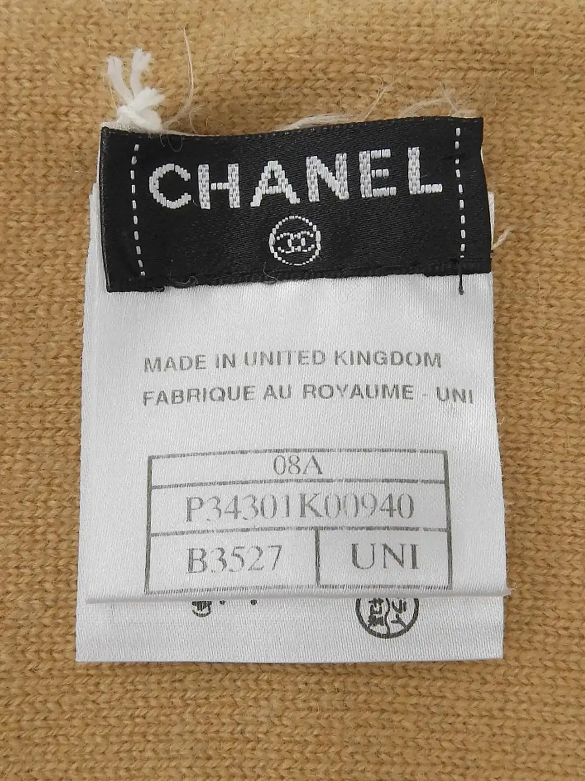 CHANEL 2008 Made Cashmere Multi Motif Rhinestone Cc Mark Scarf Beige/Black