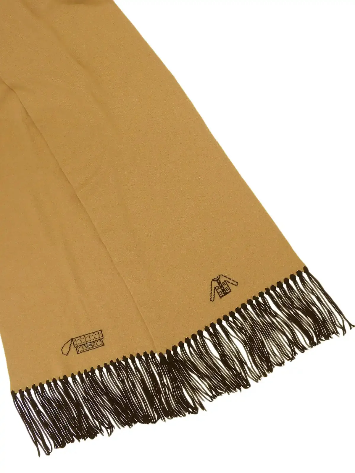 CHANEL 2008 Made Cashmere Multi Motif Rhinestone Cc Mark Scarf Beige/Black