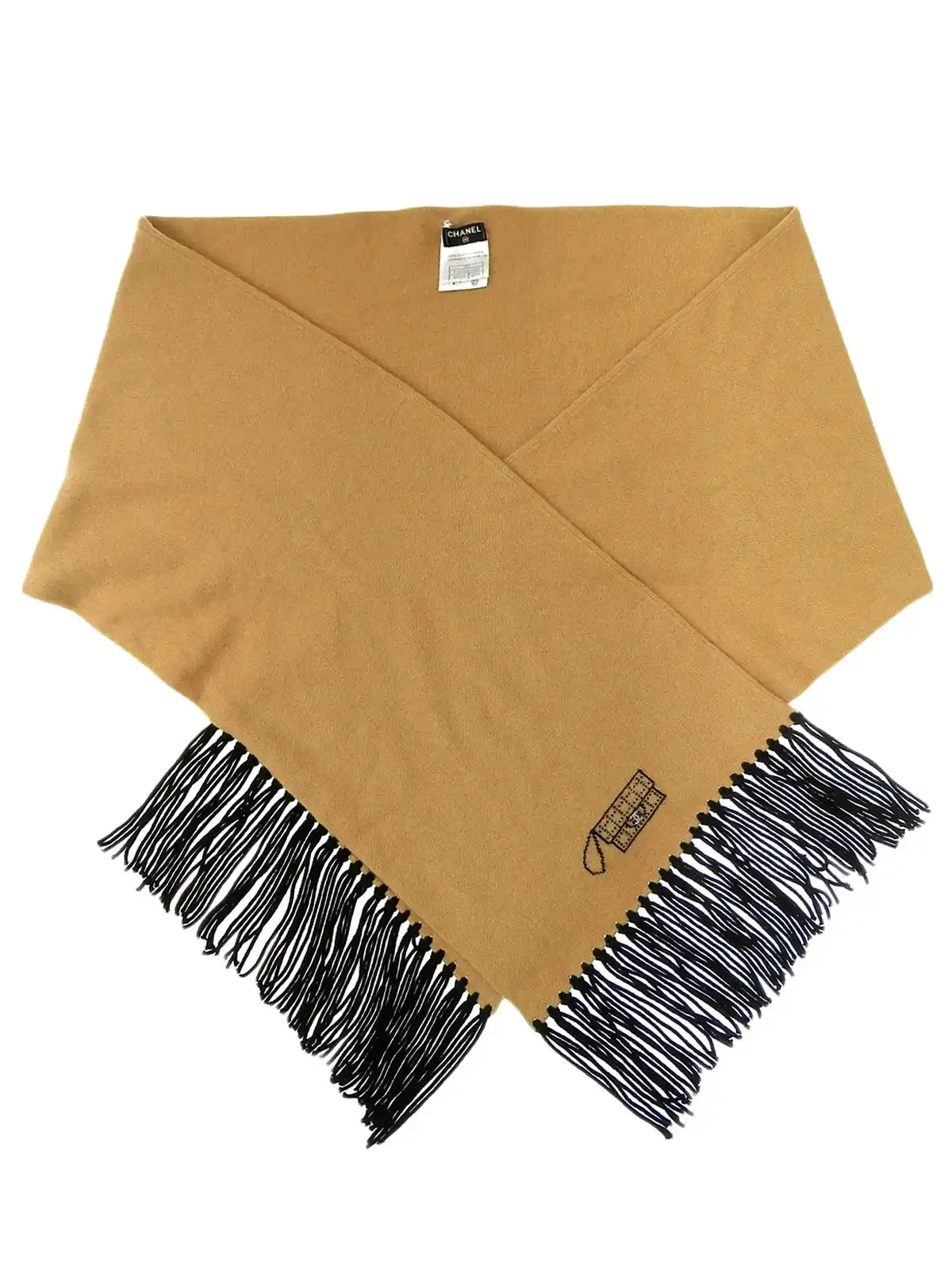 CHANEL 2008 Made Cashmere Multi Motif Rhinestone Cc Mark Scarf Beige/Black