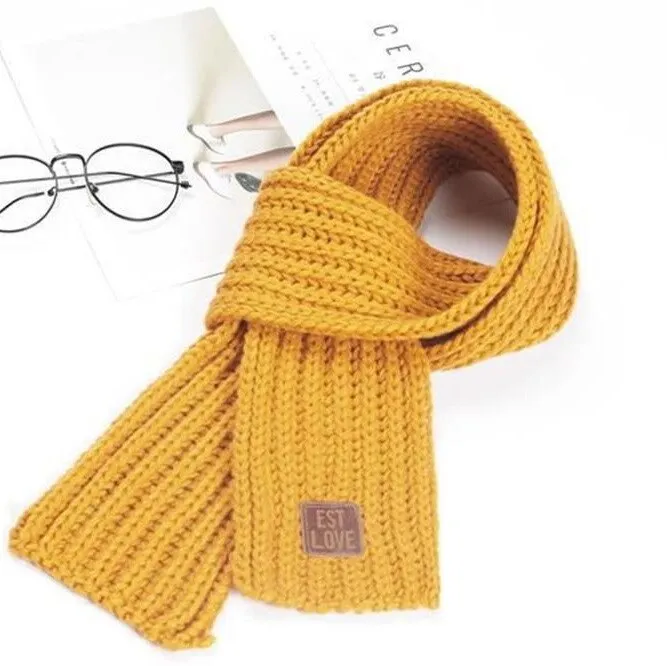 Children Winter Scarf Baby Warm Knitted Soild Scarves for Ladies Boys Girls Soft Kids Scarf Women Thick Warm Black Accessories