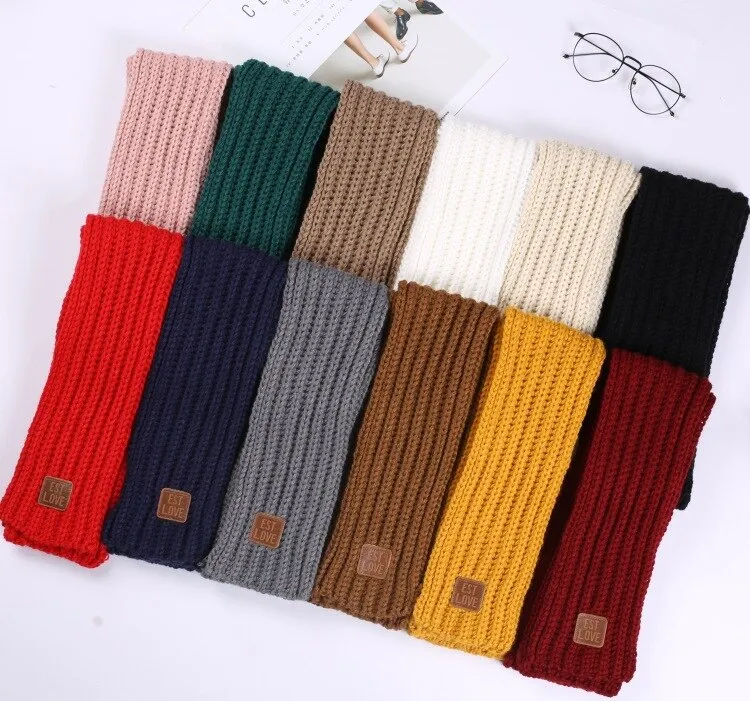 Children Winter Scarf Baby Warm Knitted Soild Scarves for Ladies Boys Girls Soft Kids Scarf Women Thick Warm Black Accessories