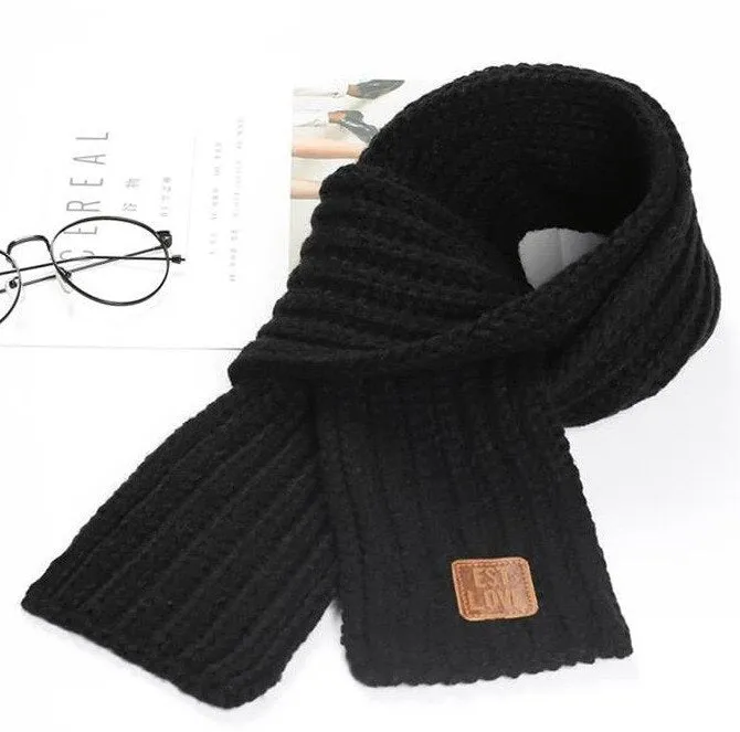 Children Winter Scarf Baby Warm Knitted Soild Scarves for Ladies Boys Girls Soft Kids Scarf Women Thick Warm Black Accessories