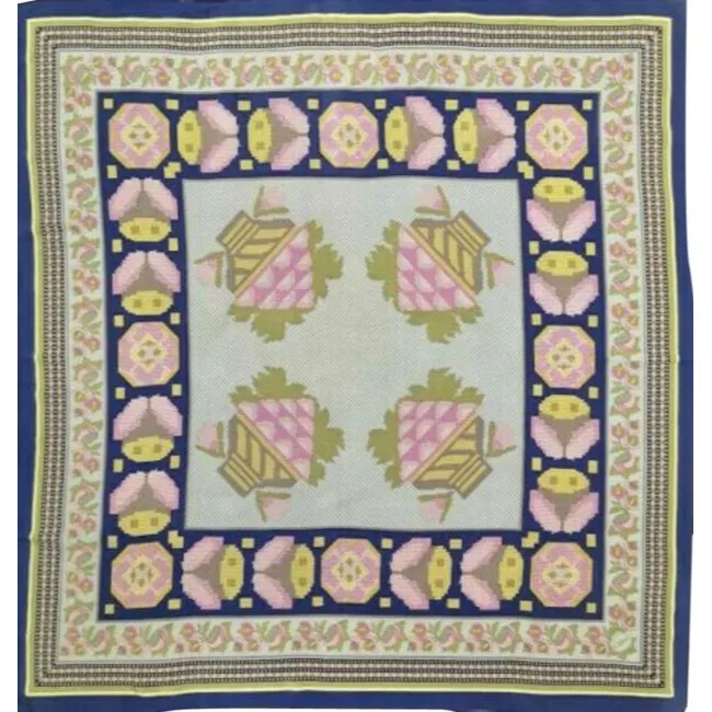 Chloe Blue Purple Green Pink Print Cross Stitch Silk Scarf