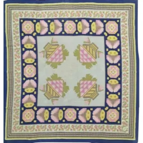Chloe Blue Purple Green Pink Print Cross Stitch Silk Scarf