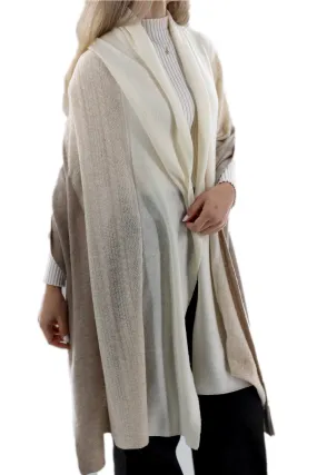 Color block Cashmere Blend Scarf - Ivory/Beige One Size