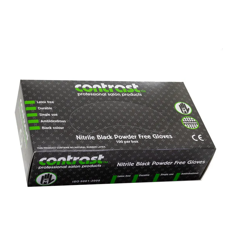Contrast Nitrile Black Powder Free Gloves Medium 100pk
