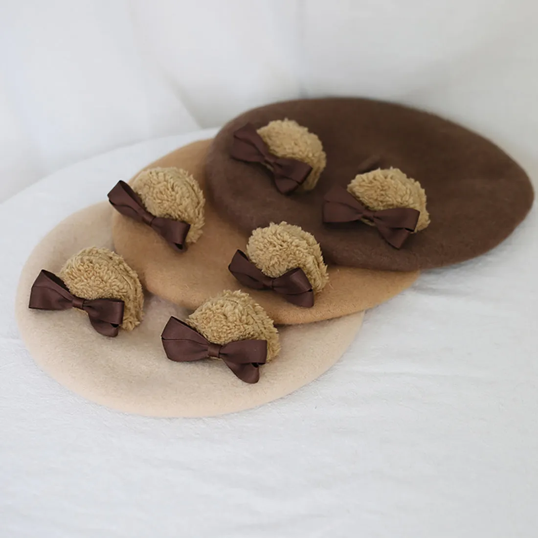Cute Bear Ear Bowknot Beret Hat