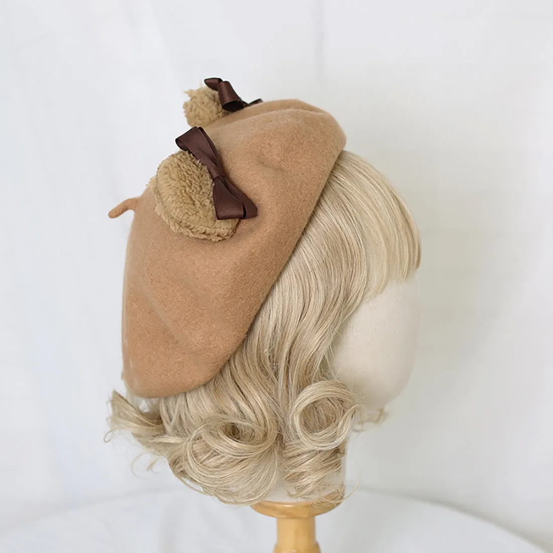 Cute Bear Ear Bowknot Beret Hat