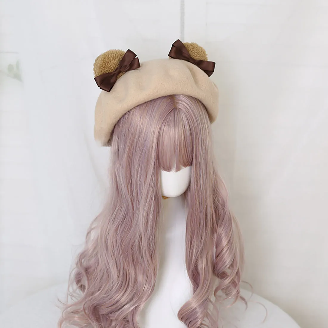 Cute Bear Ear Bowknot Beret Hat
