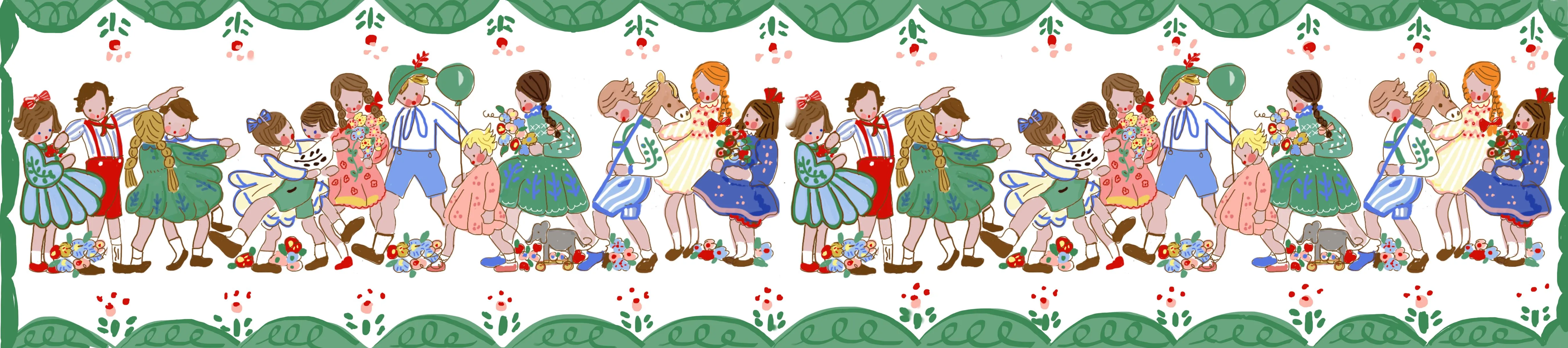 Dancing Children Silk Scarf  10"x45"