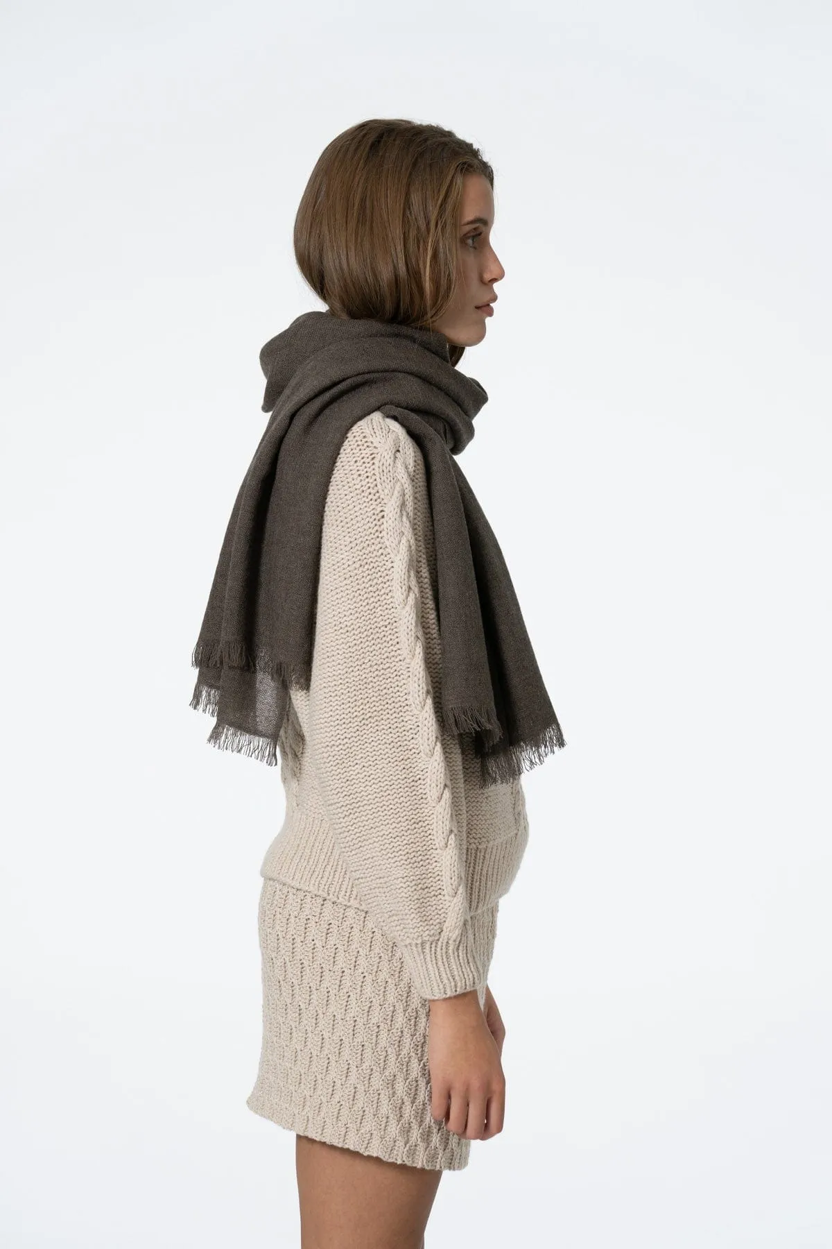 Dinadi Merino Woven Scarf Mulch Brown