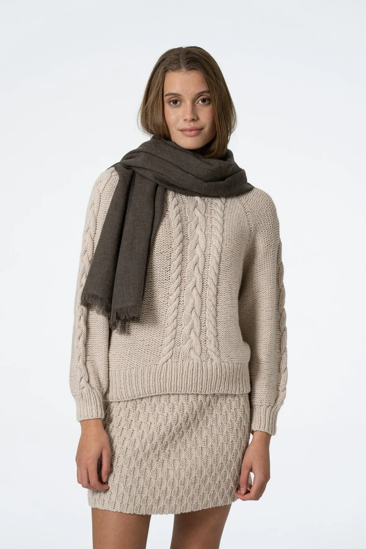 Dinadi Merino Woven Scarf Mulch Brown