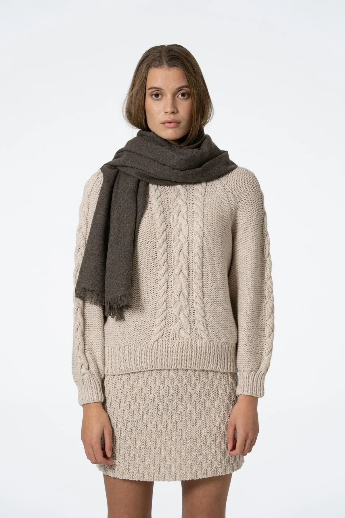Dinadi Merino Woven Scarf Mulch Brown