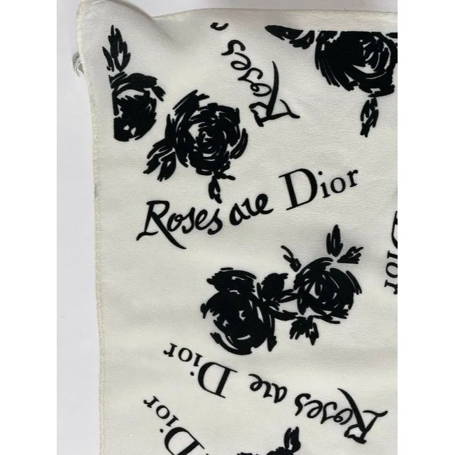 Dior Black White Roses And Logo Christian Dior Scarf