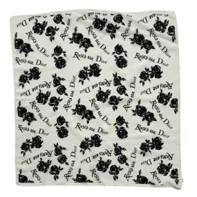 Dior Black White Roses And Logo Christian Dior Scarf