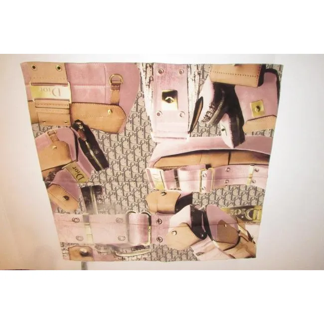 Dior Pink Brown Orange Trotter By John Galliano Logo Print Scarf
