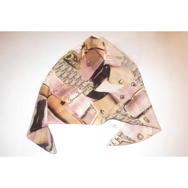 Dior Pink Brown Orange Trotter By John Galliano Logo Print Scarf