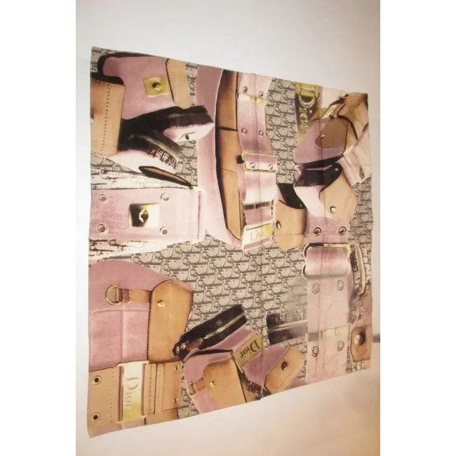Dior Pink Brown Orange Trotter By John Galliano Logo Print Scarf