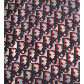 Dior Red White Navy Trotter Print Logo Silk Scarf