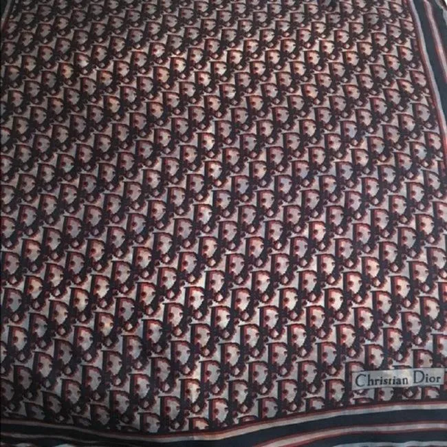 Dior Red White Navy Trotter Print Logo Silk Scarf