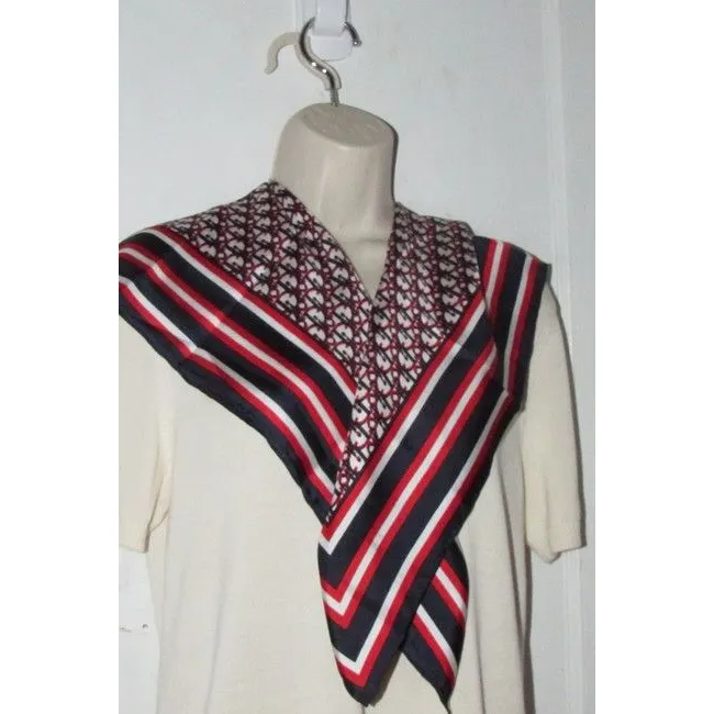 Dior Red White Navy Trotter Print Logo Silk Scarf