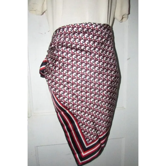 Dior Red White Navy Trotter Print Logo Silk Scarf