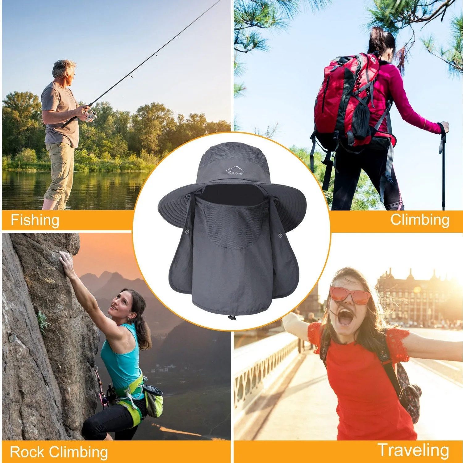 Fishing Bucket Hat Wide Brim Breathable Unisex Hat Sunlight-proof Removable Neck Face Fishing Cap For Fishing Hiking Traveling