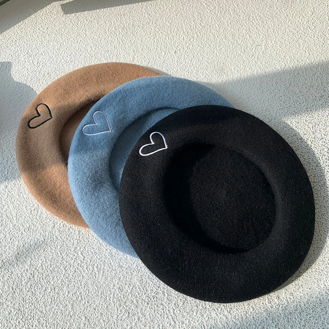 Front Heart Embroidered Beret Hat