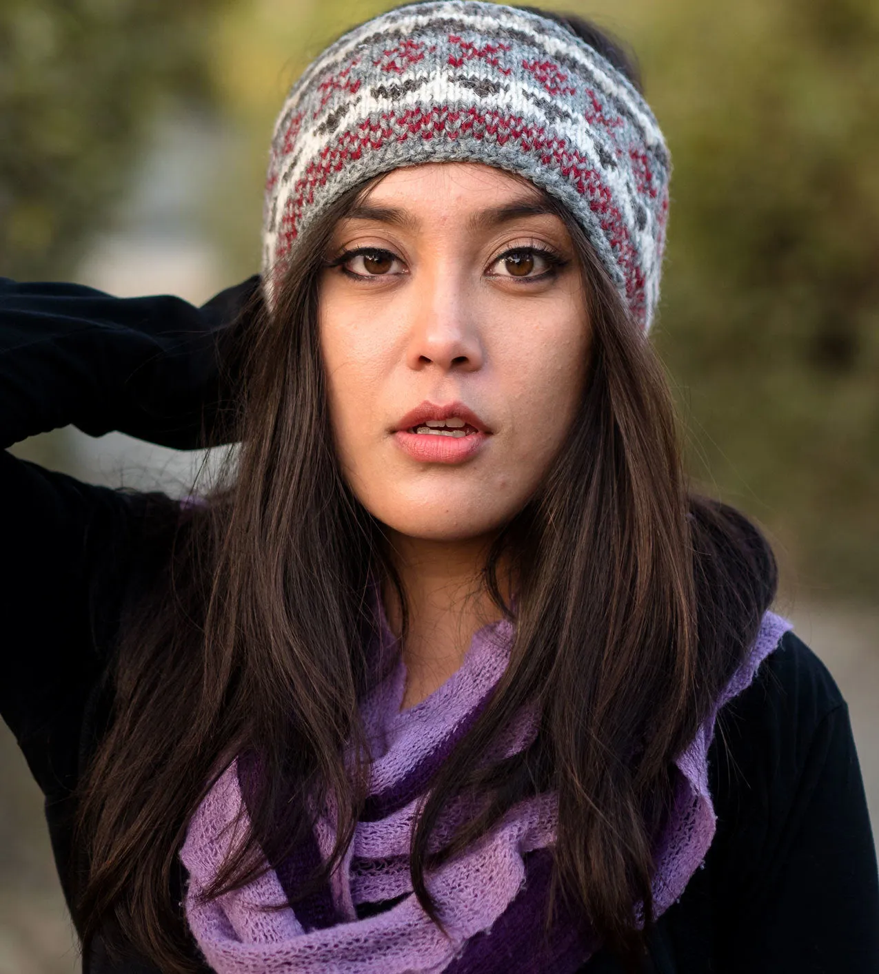 Gray Red Multicolored Pure Wool Head Band