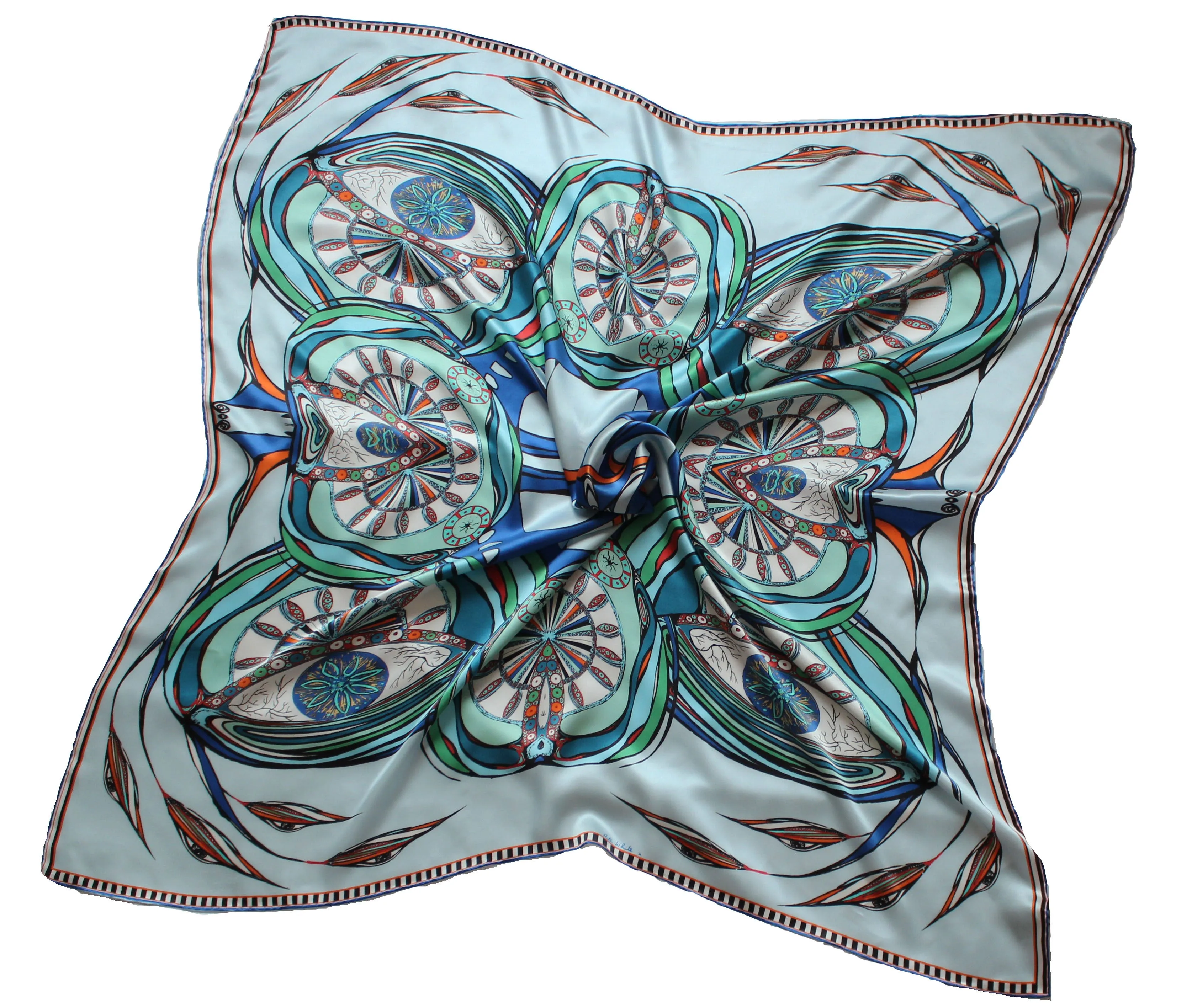 'Green Eyes' 100% Silk, 110cm Square