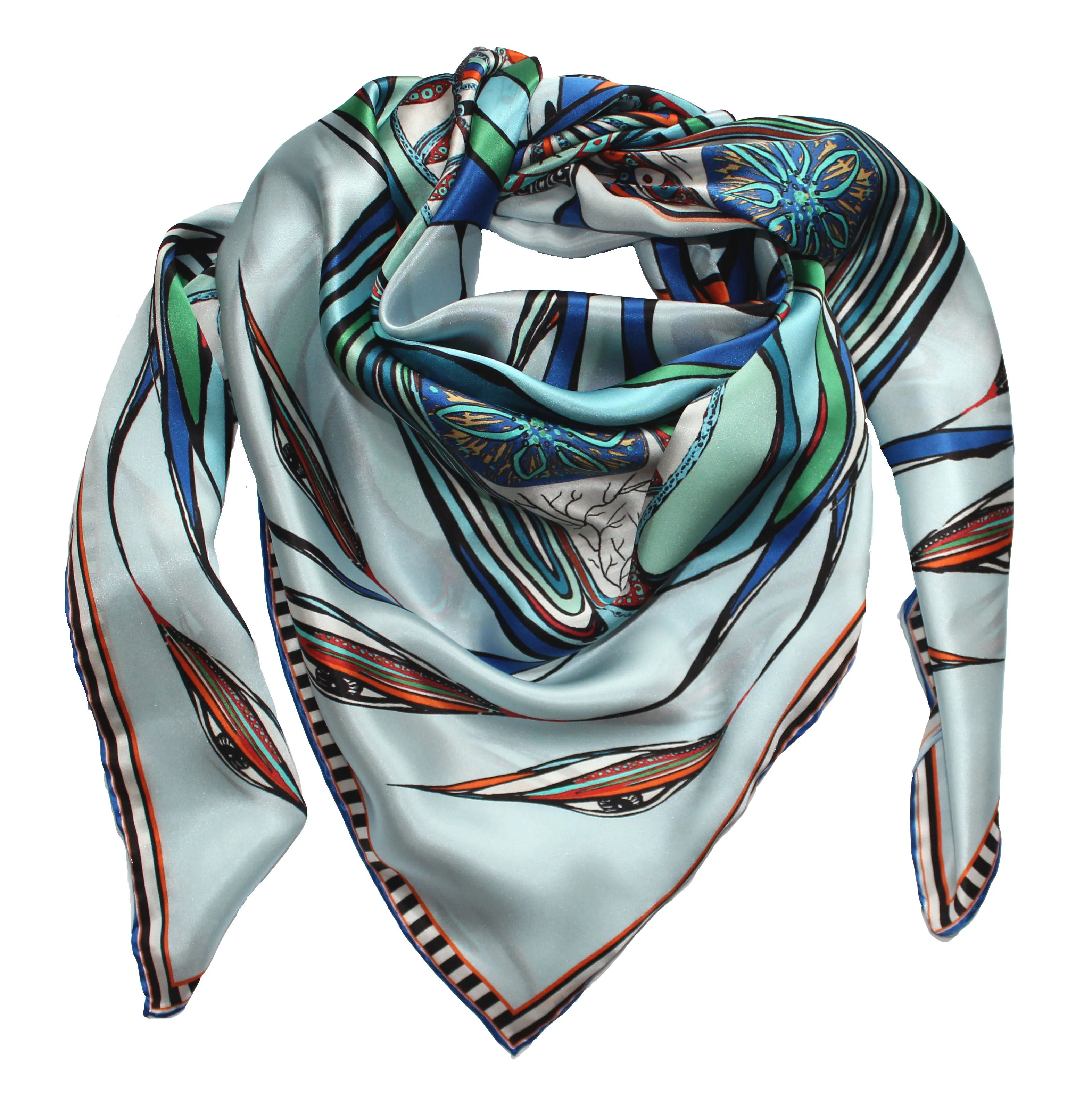 'Green Eyes' 100% Silk, 110cm Square