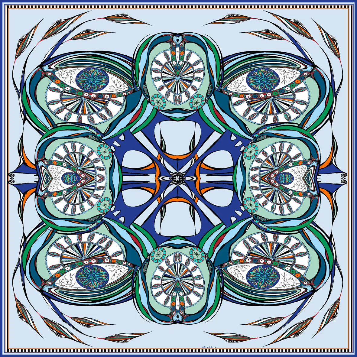 'Green Eyes' 100% Silk, 110cm Square