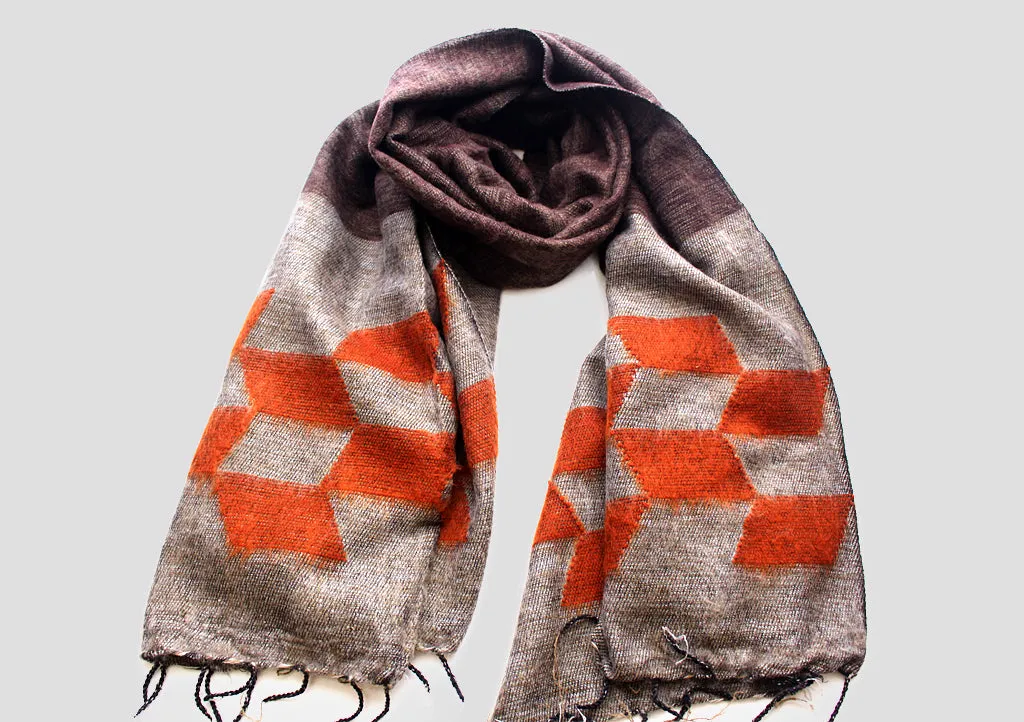 Grey Orange Himalayan 100% Pure Woolen Shawls Nepal