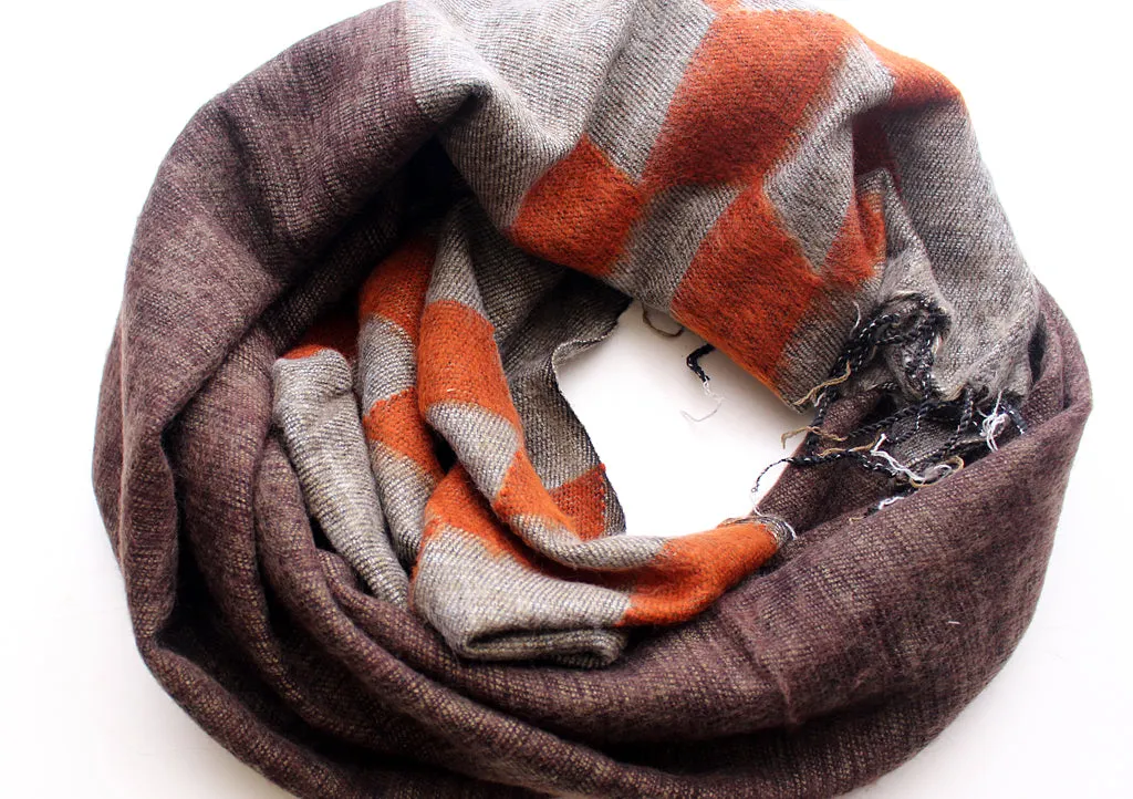 Grey Orange Himalayan 100% Pure Woolen Shawls Nepal