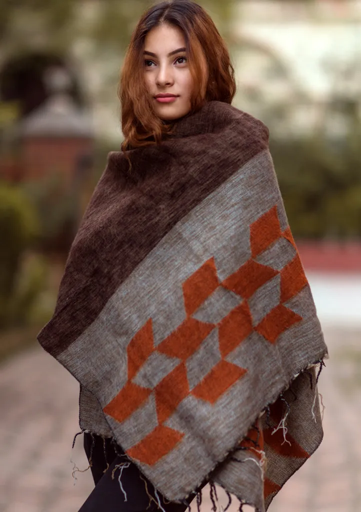 Grey Orange Himalayan 100% Pure Woolen Shawls Nepal