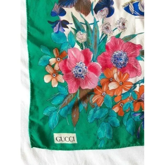 Gucci Colorful Flowers & Butterflies XL Silk Scarf
