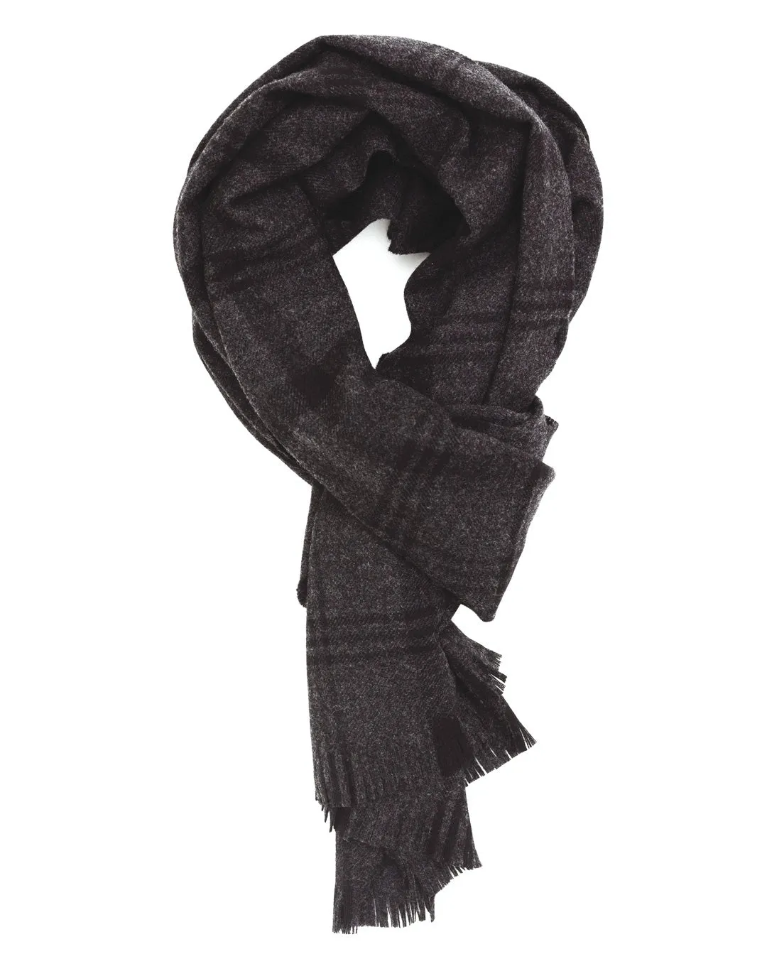 Joshua Ellis - Plaid Featherweight Escorial Wool Scarf Charcoal x Black