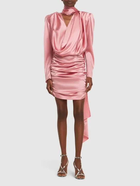 Magda Butrym   Silk satin draped mini dress w/scarf 