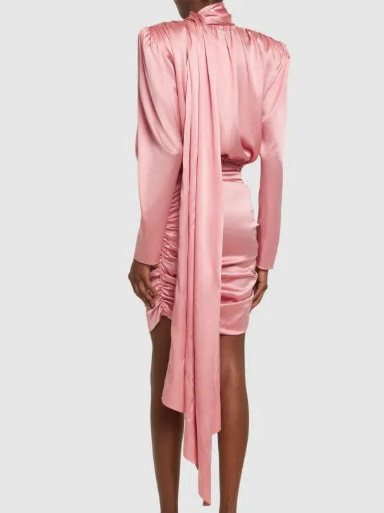 Magda Butrym   Silk satin draped mini dress w/scarf 