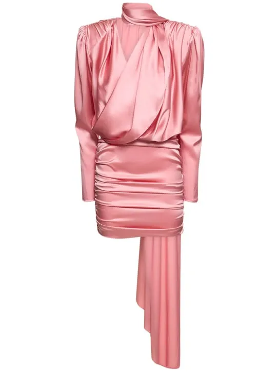 Magda Butrym   Silk satin draped mini dress w/scarf 