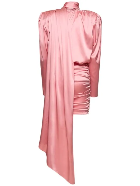 Magda Butrym   Silk satin draped mini dress w/scarf 