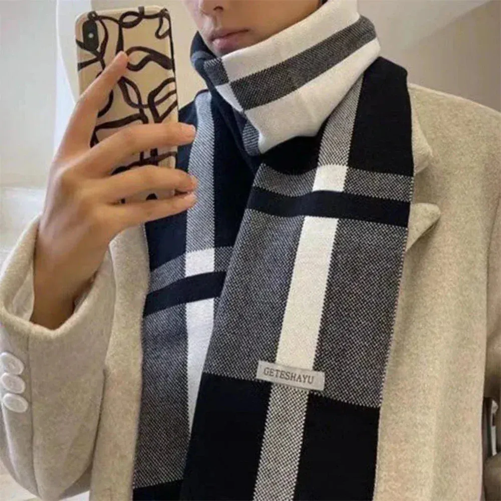 Mens Soft and Warm Plaid Scarf